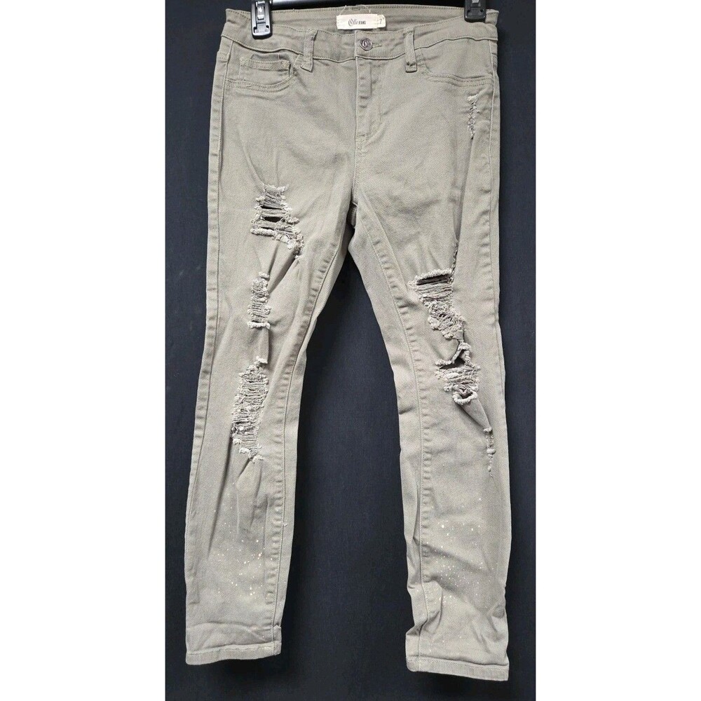 Cello Jeans Women's Green Pants Size 7 Distressed Straight Leg